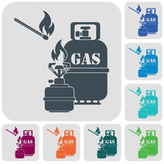 Camping stove with gas bottle icon vector