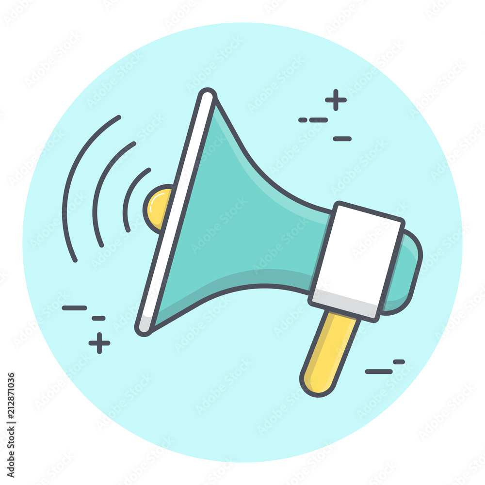 Poster Simple outline megaphone vector icon.  Concept for business Annoucement.