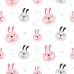 Nursery Childish Seamless Pattern Background With Rabbit Faces