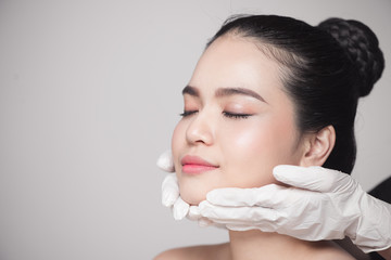 Facial beauty. Beautiful Woman before Plastic Surgery Operation Cosmetology.