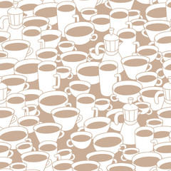 coffee cups and coffee maker seamless pattern