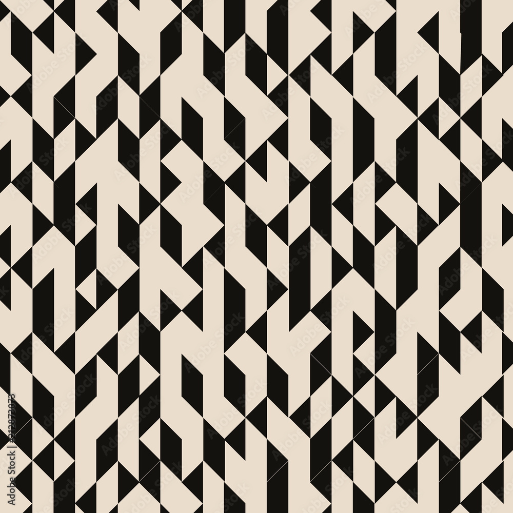 Poster abstract geometric black triangles structured pattern on brown background.