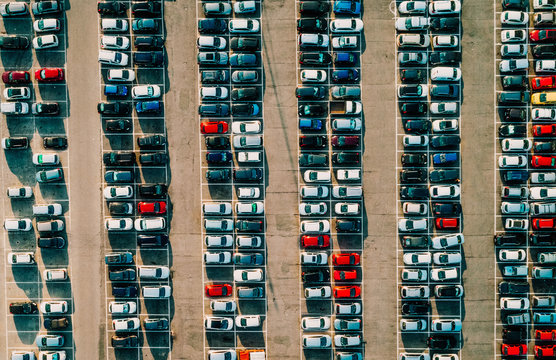 Colorful cars in outdoors parking lot
