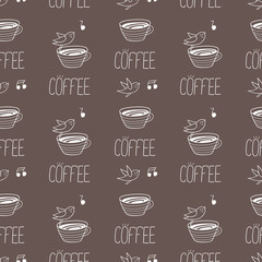 coffee birds seamless pattern