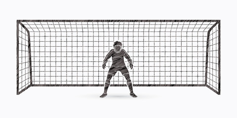 Goalkeeper action, prepare  catches the ball graphic vector.