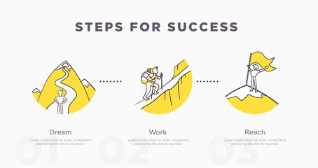 Steps for success. Business and life achievements and success concept. Vector illustration
