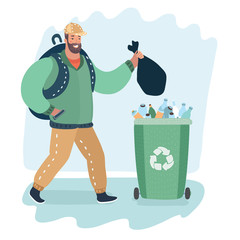 Man throwing trash go green can