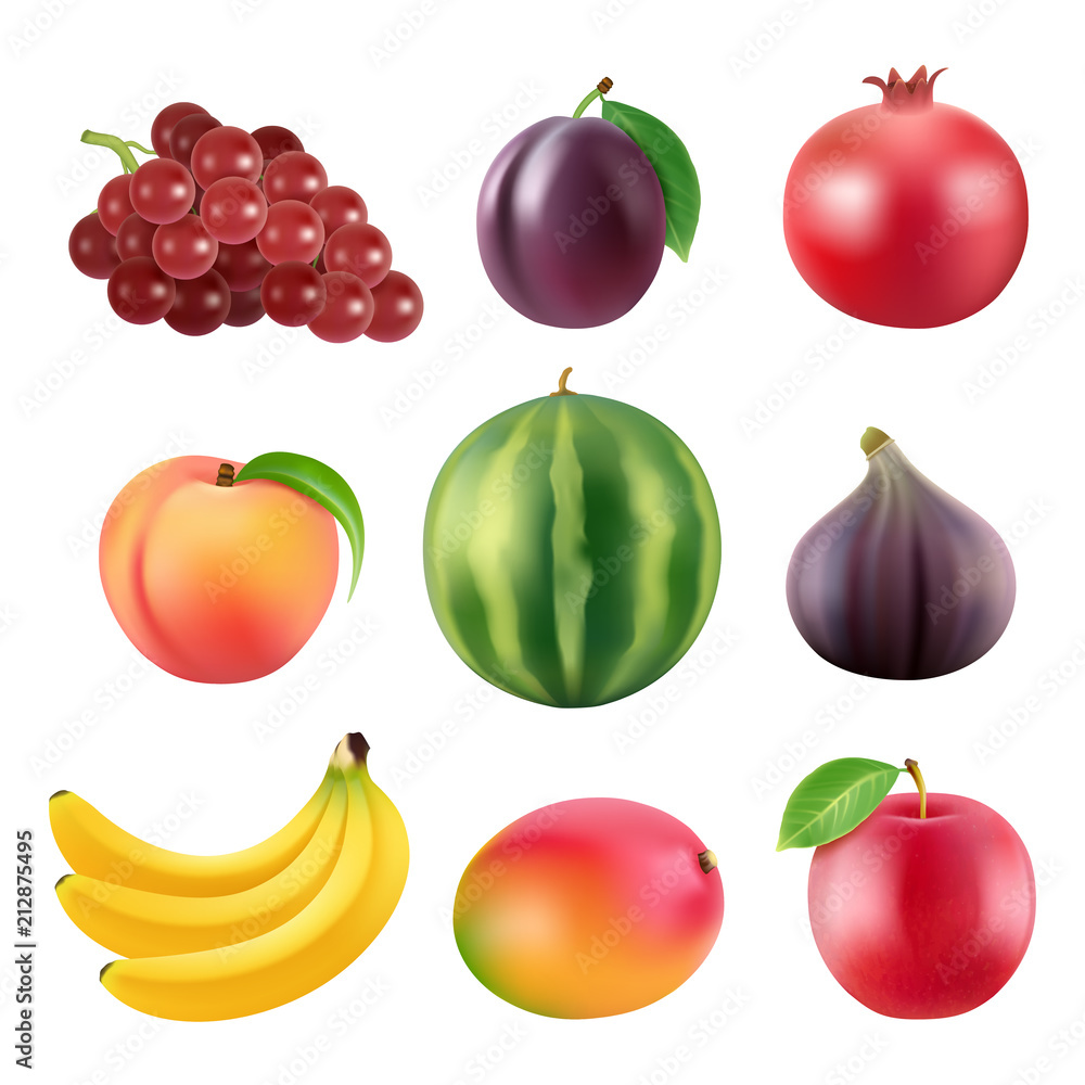 Poster Realistic vector illustrations of various fruits