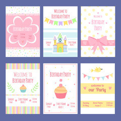 Fototapeta na wymiar Birthday invitation cards. Vector template with place for your text