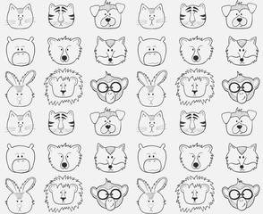 Seamless pattern with animals heads.