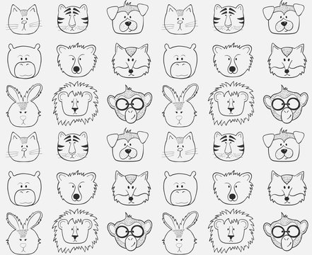 Seamless pattern with animals heads.