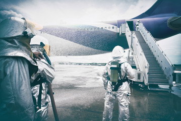 Emergency Services Training Institute fire truck fights a burning plane,fireman water injection in...