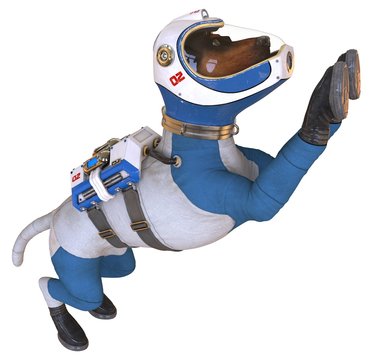 Dog in an astronaut's space suit. 3D illustration isolated on white.
