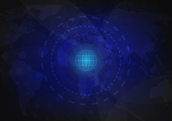 Abstract blue sci-fi space background with earth map by nasa