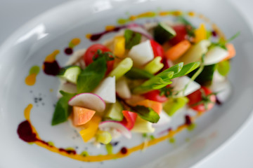 Vegetable mix. Beautiful serving of food in the restaurant