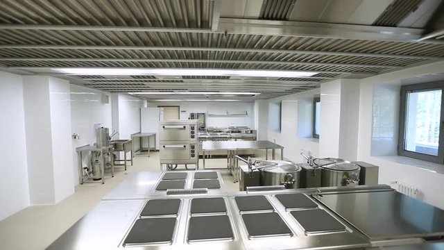 panoramic view of the industrial kitchen of the restaurant