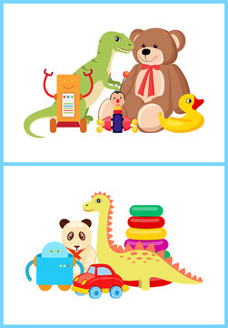 Robot and Dinosaurs Toy Set Vector Illustration