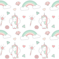 cute lovely magic seamless vector pattern background illustration with unicorn