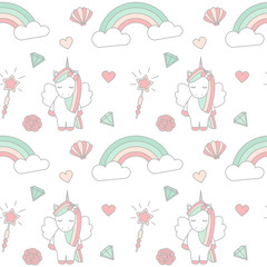 cute lovely magic seamless vector pattern background illustration with unicorn