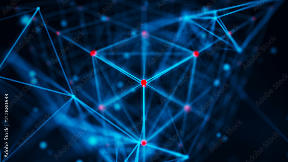 Poster Block chain technology concept. 3D Rendering. Network connection. Big data visualization.