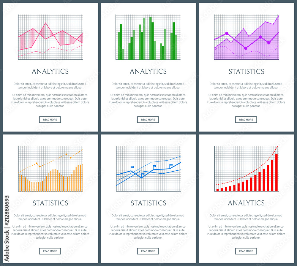 Poster statistics charts and analytics color diagrams set