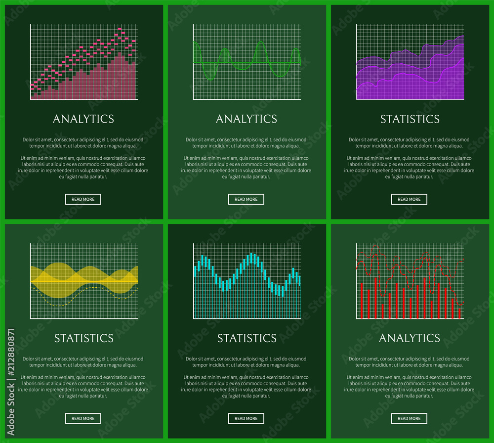 Aufkleber statistics plots and analytics graphs vector cards