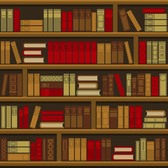 Library Book Shelf Seamless Background. Vector