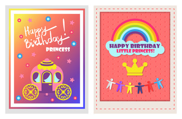 Happy Birthday Posters Set Vector Illustration