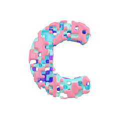 Alphabet letter C uppercase. Geometric font made of cubic blocks. 3D render isolated on white background.