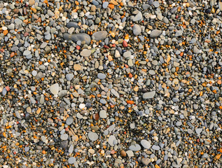 Lots of colorful beach pebble stones close up