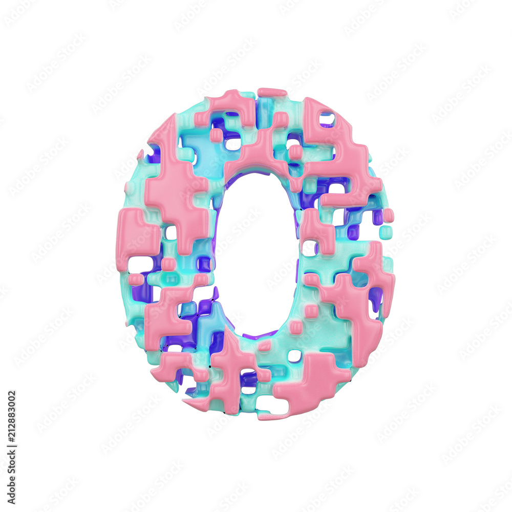 Poster alphabet number 0. geometric font made of cubic blocks. 3d render isolated on white background.