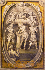 PARMA, ITALY - APRIL 16, 2018: The fresco of Flagellation of Jesus in church Basilica di Santa Maria della Steccata from 17. cent.