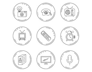 Retro camera, radio and phone call icons.