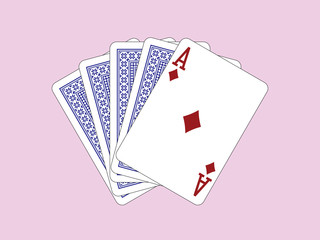 Playing Cards - Ace of diamonds and four cards