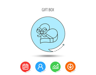 Love gift box icon. Heart with bow sign.