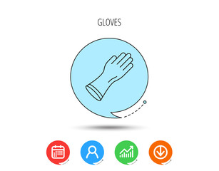 Rubber gloves icon. Latex hand protection sign.