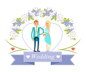 Wedding Happy Bride and Groom Vector Illustration