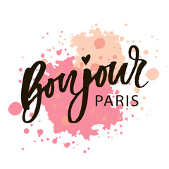 Bonjour Paris Phrase Vector Lettering Calligraphy Brush Watercolor © 1emonkey