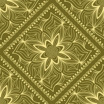 Template Print for Fabric. Pattern of Mandala with Border. Vector illustration. Seamless. For Print Bandana, fashion design