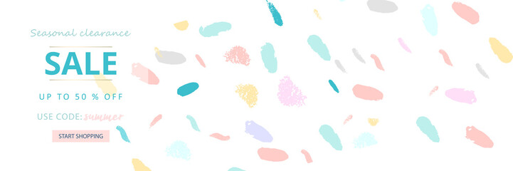 Trendy Header Design with different hand drawn shapes and textures. Cute social media backdrop for advertising, web design, posters, invitations, greeting cards, birthday or anniversary.