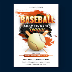 Creative Baseball Championship League flyer or poster design with time, date and venue details.