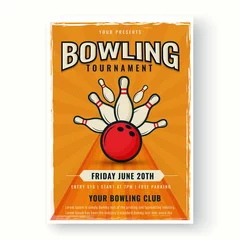 Gordijnen Retro style template or flyer design on white background for Bowling tournament concept. © Abdul Qaiyoom