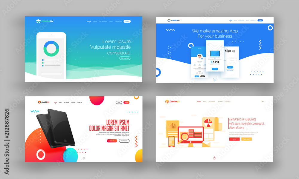 Sticker website hero image or landing pages set.