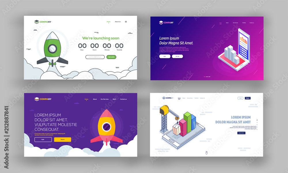Sticker website hero image or landing pages set.