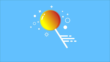 Image of an orange Lollipop on a stick on a blue background.