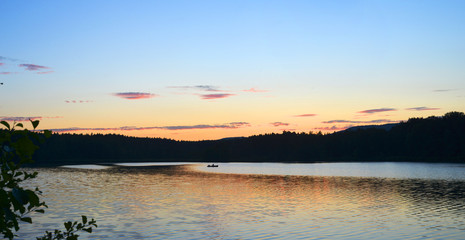 Panorama of an bohemian lake near Cheska Lipa with a boat