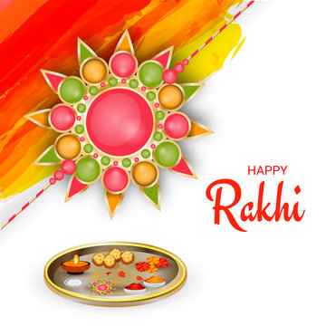 Raksha Bandhan celebration background with beautiful rakhi (wristband) made by colorful stones.