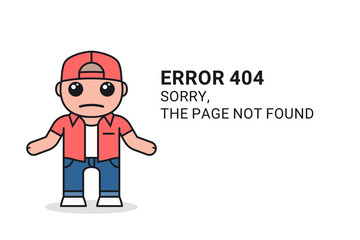 404 error page design template. Sad and confused man and page not found message. Cartoon character in flat style
