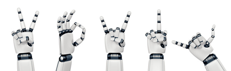 Isolated robot hand gestures on white