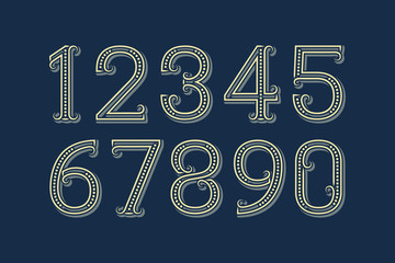 Fancy vector numbers in patterned retro style.